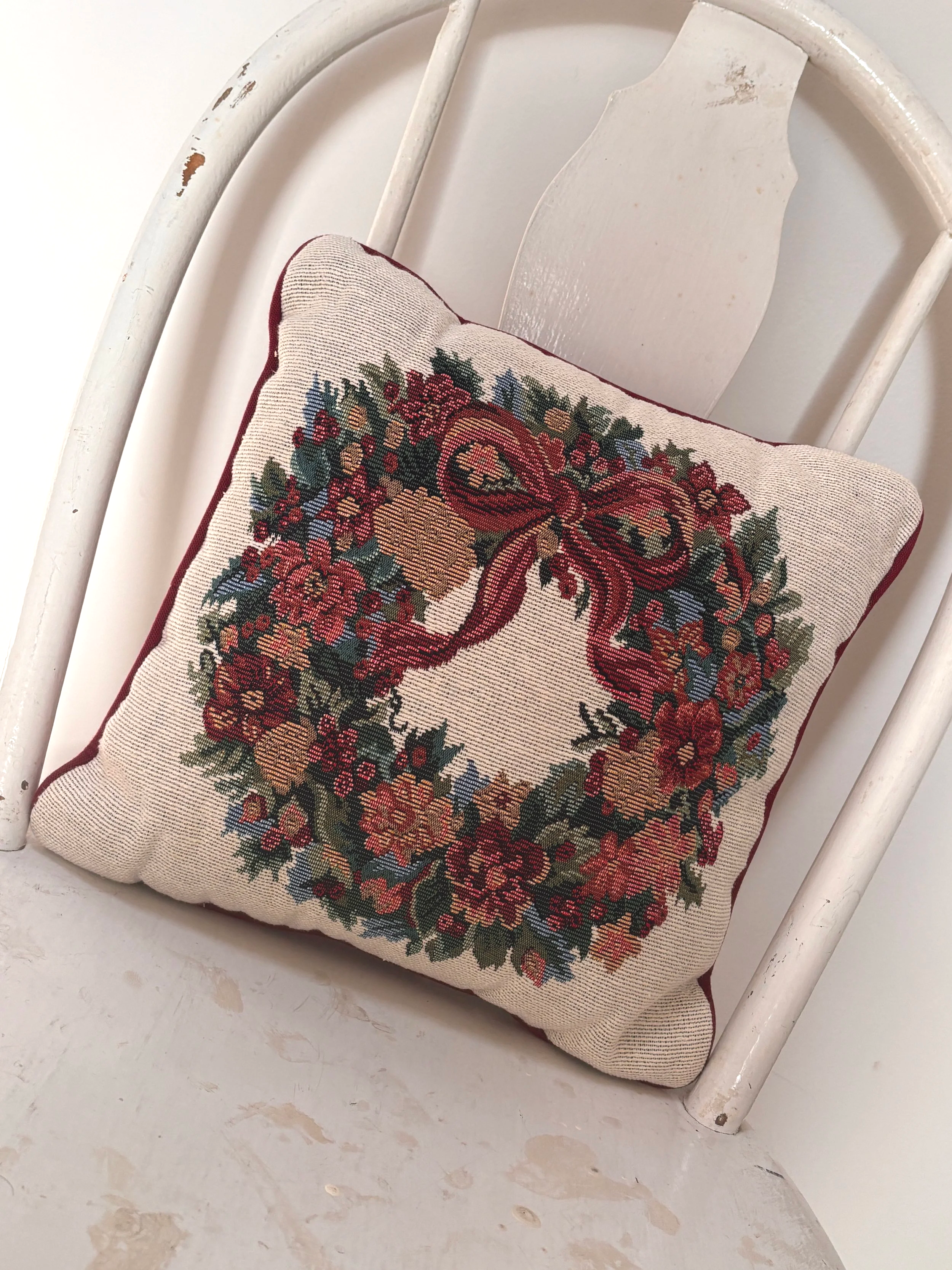 Vintage Small Needlepoint Tapestry Christmas Cushion