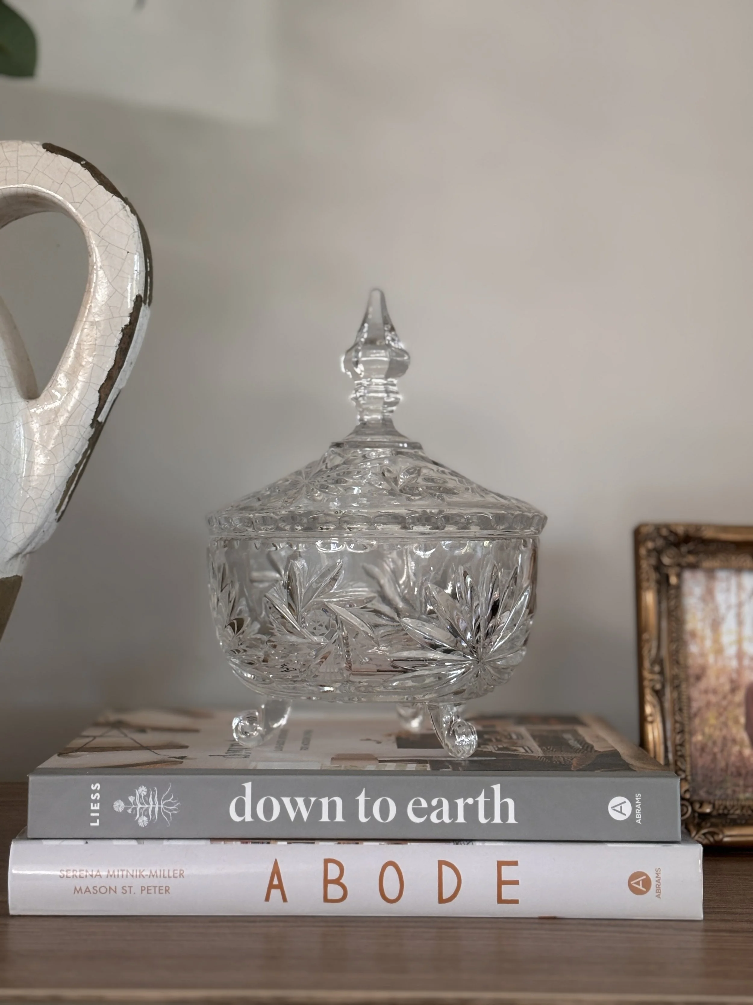 Vintage Pinwheel Crystal Footed Candy Dish