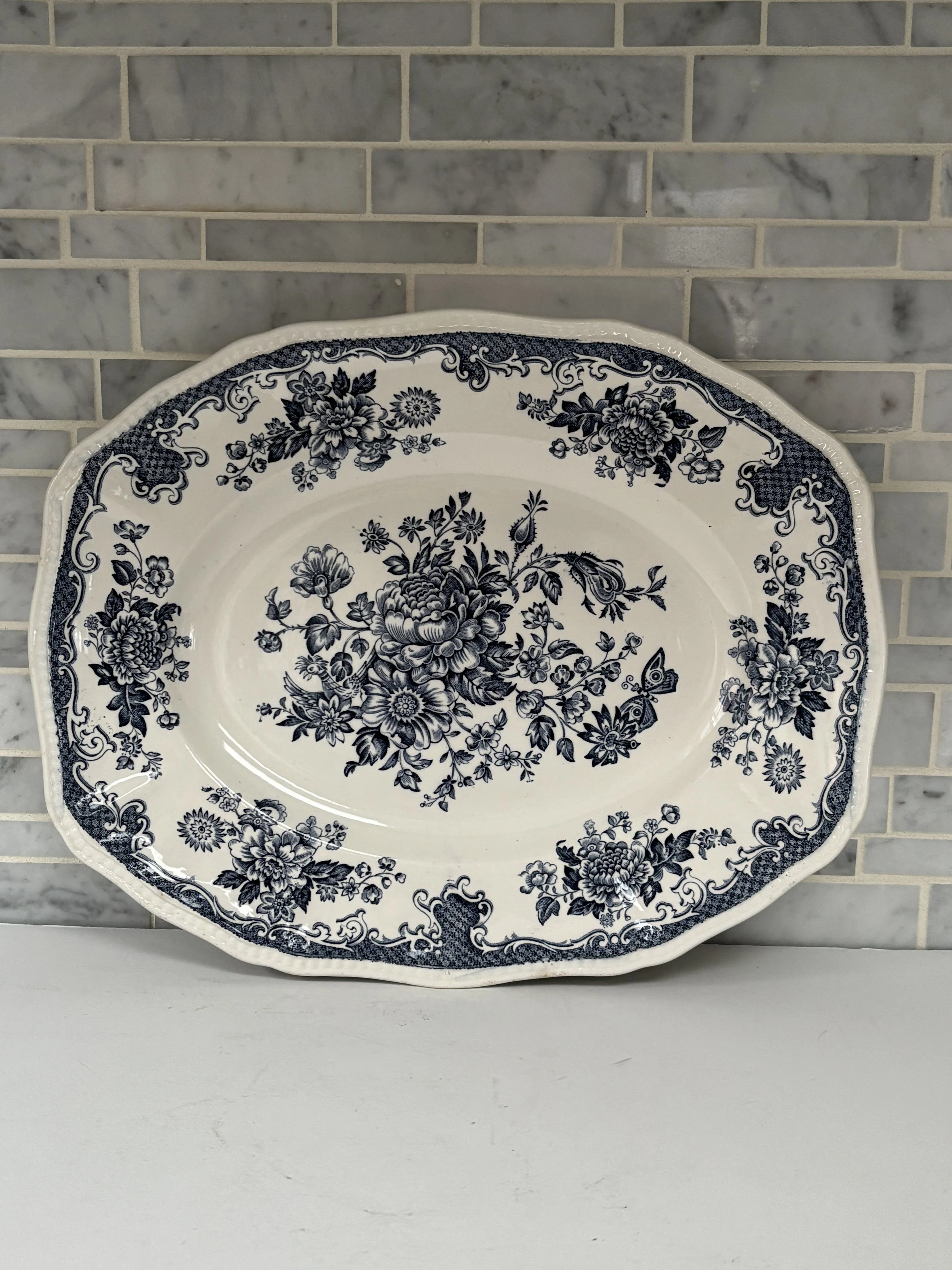 Vintage Blue and White Transferware Oval Platter