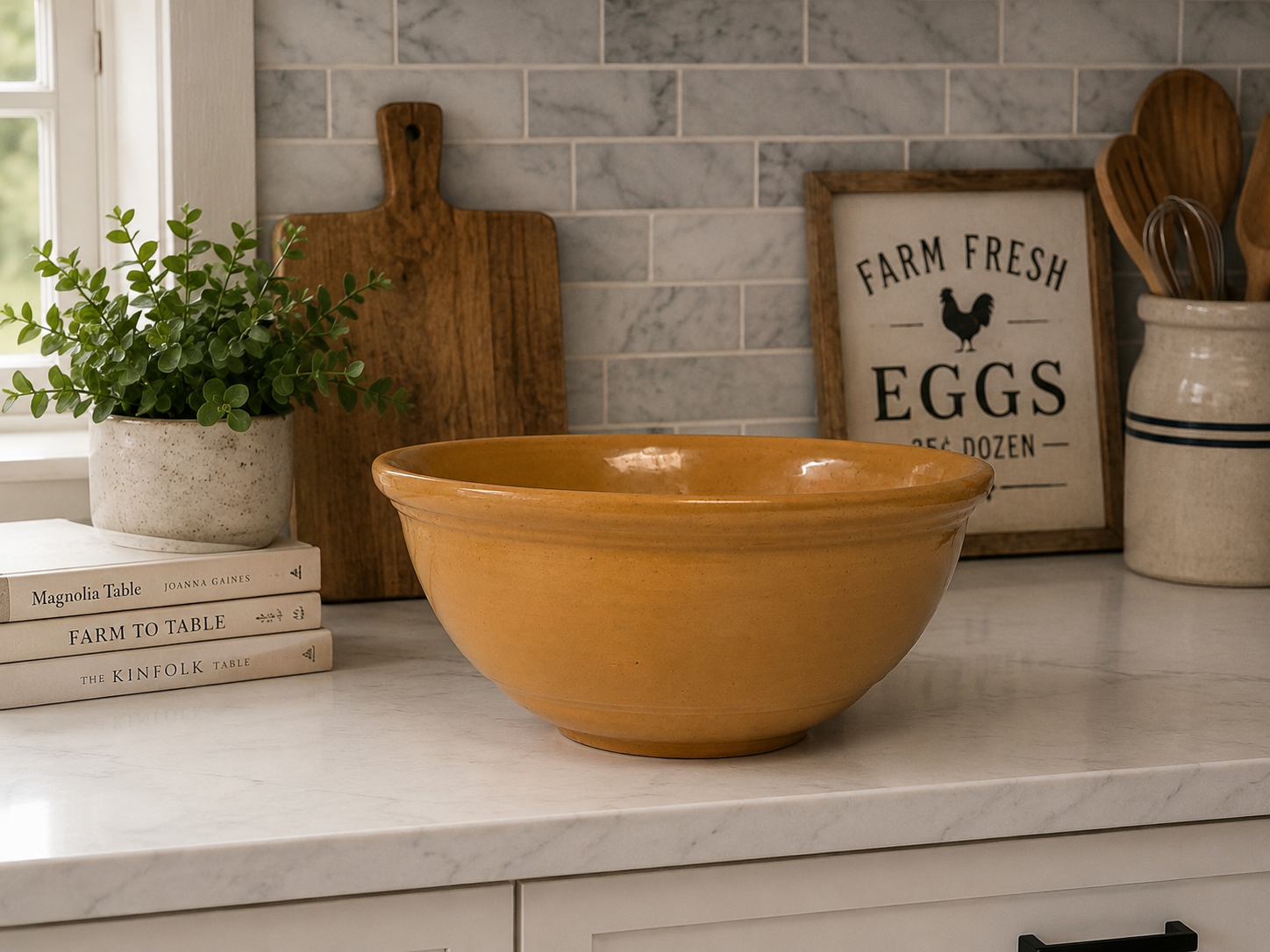 Antique English Yellow Ware Glazed Stoneware Bowl