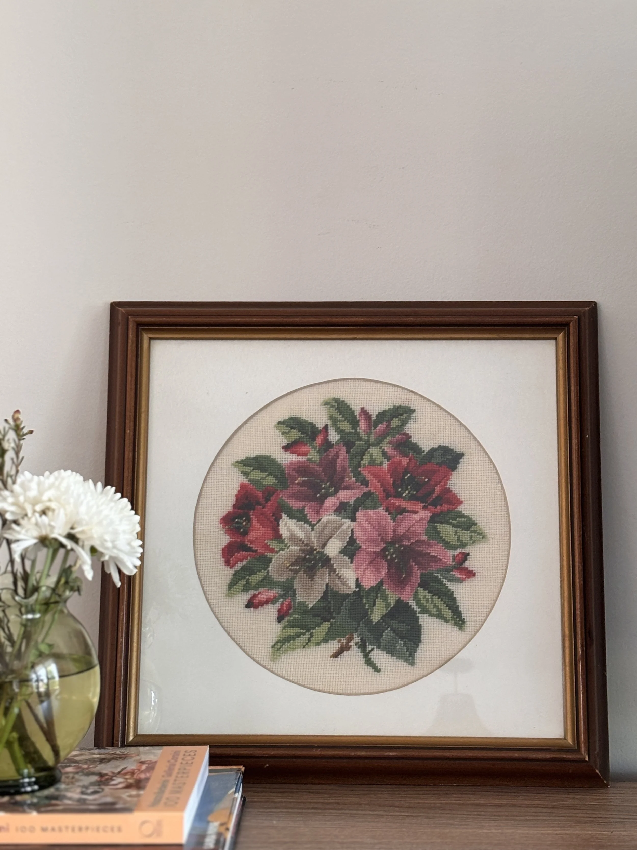 Vintage Cross Stitch Artwork Of Bouquet of Poinsettias