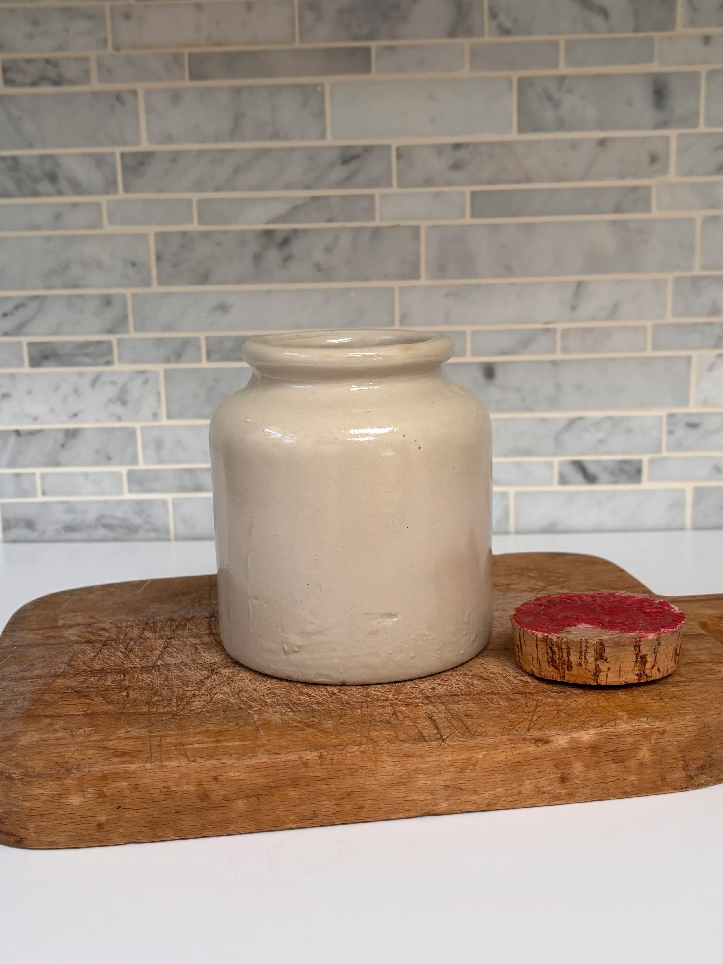 Quintessentially French Antique Stoneware Mustard Jar With Cork Lid