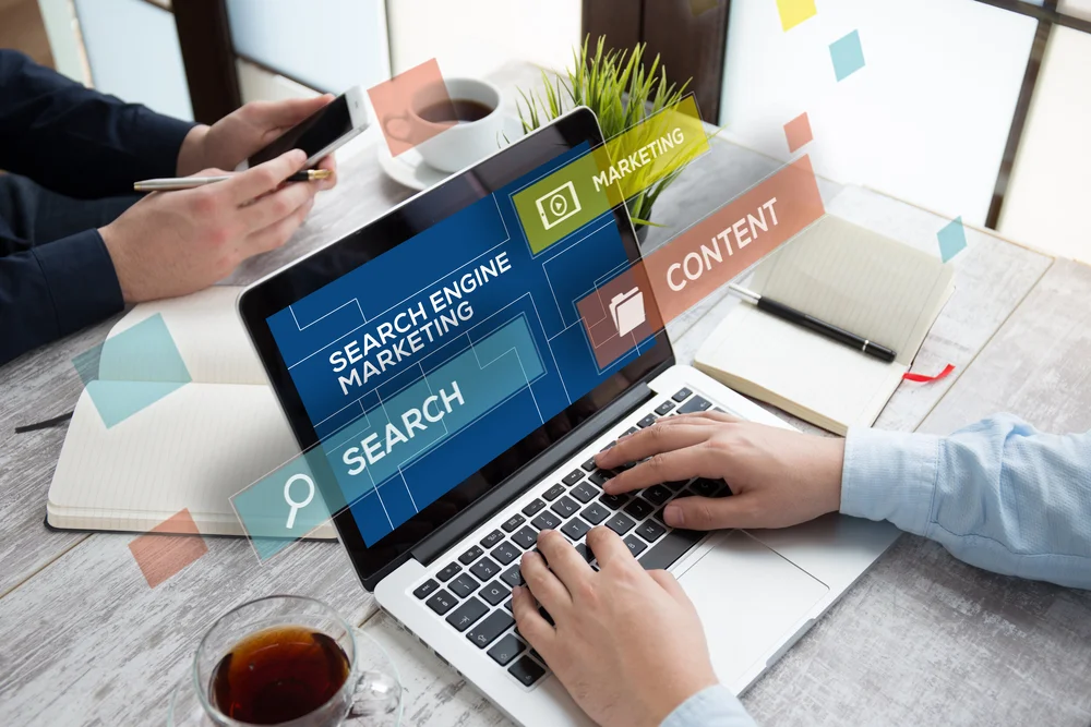 Search engine marketing campaign being planned on a laptop
