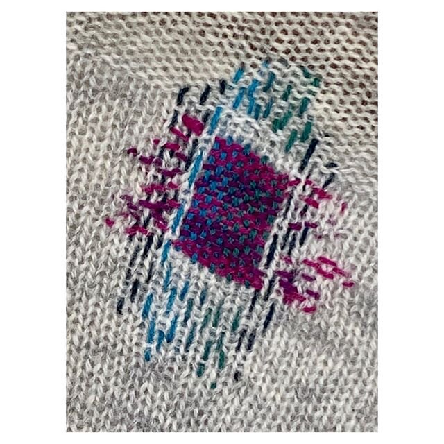 Repairing this beautiful soft cashmere baby today! 💙💜💚💜💙
.
.
.
.
#mending #mend #memademay2020 #visiblemending #circularfashion #repairculture #buynothingnew #slowstitch #cashmere 
#slowfashion #fashionrevolution 
#fashrev #slowfashionmovement #