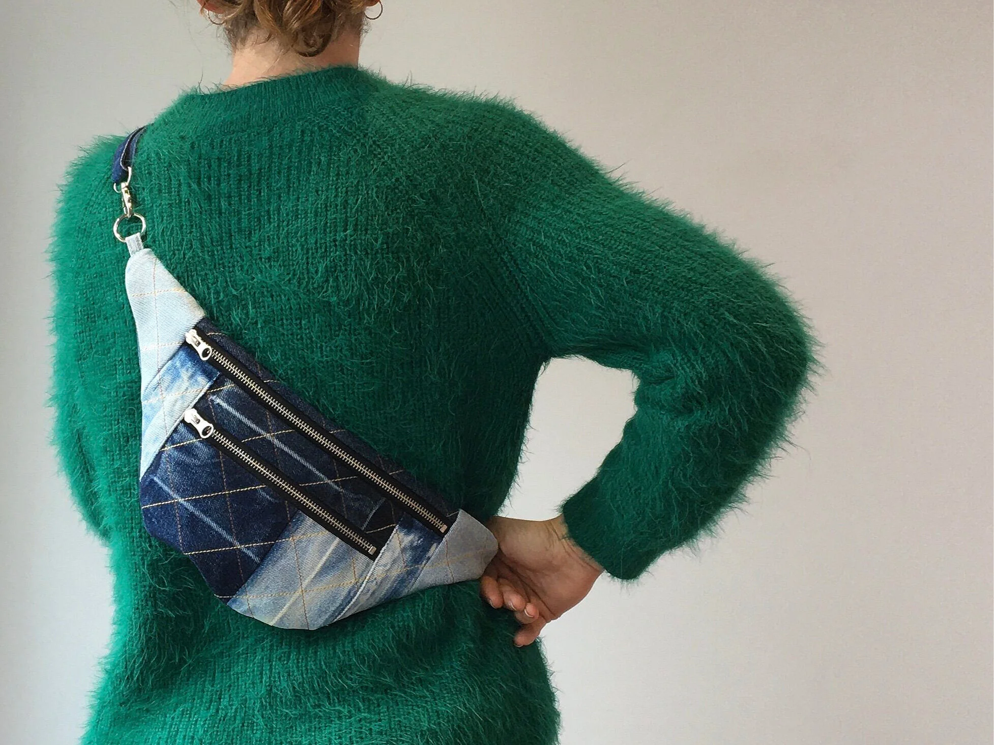 'Fisher' Fly bag - underwater tones with 'fishing net' stitching