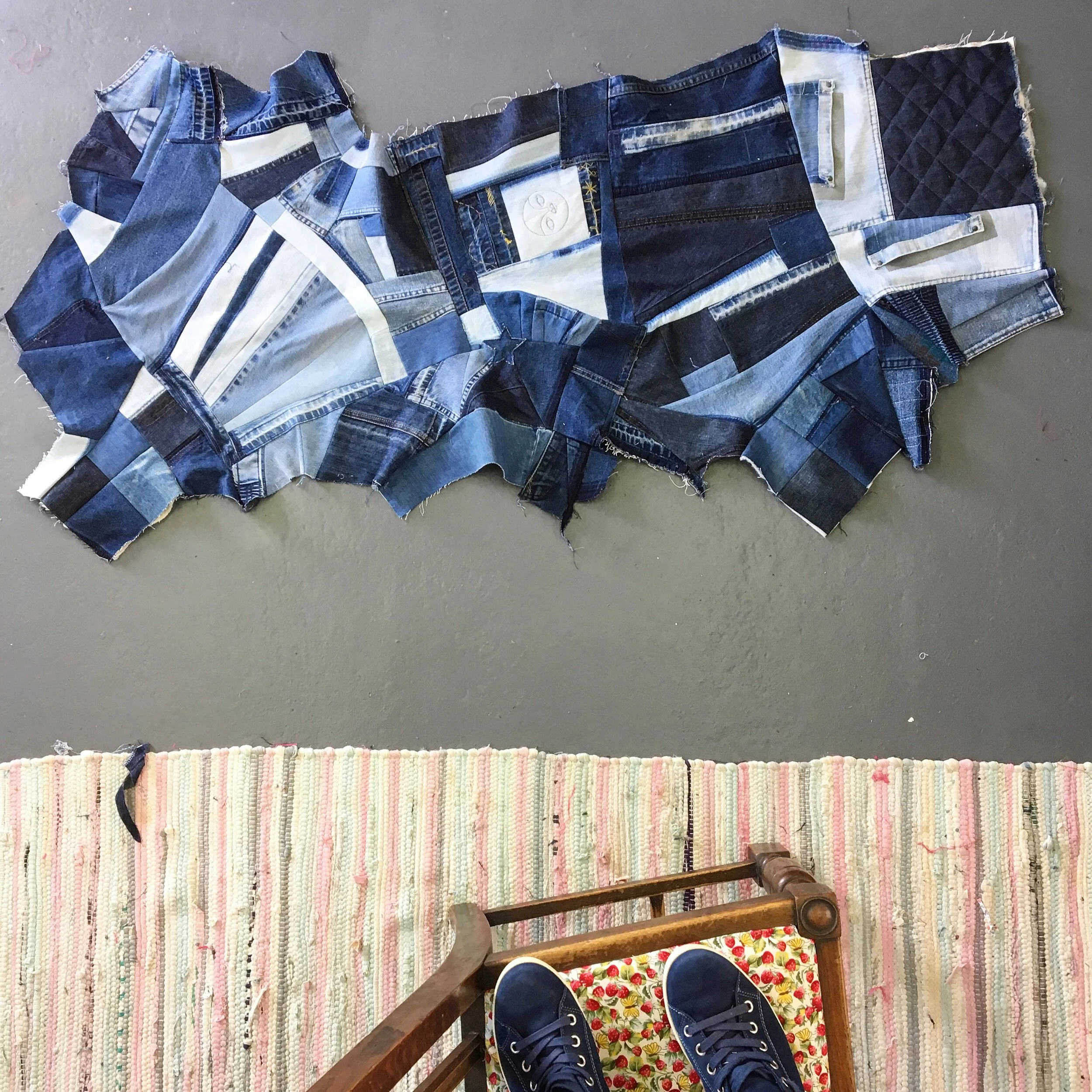 Crazy patchwork of denim offcuts and sample sections