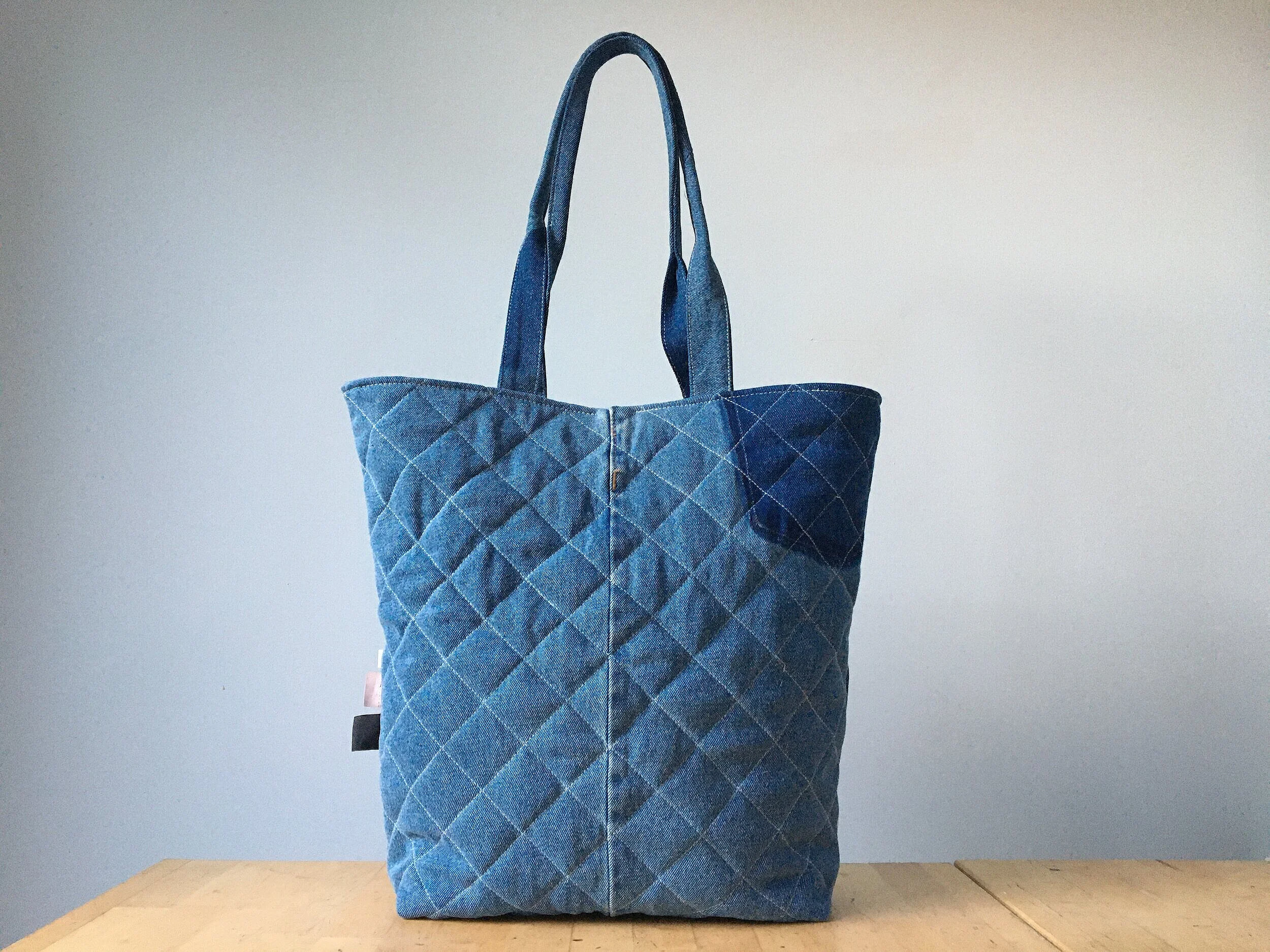 quilted denim tote bag