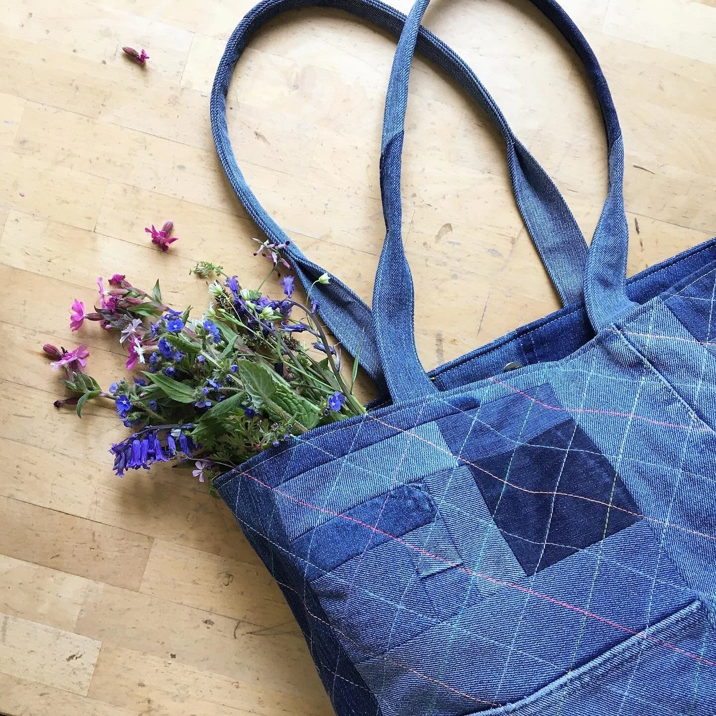 'Scrap blues' patchwork recycled jeans shopper