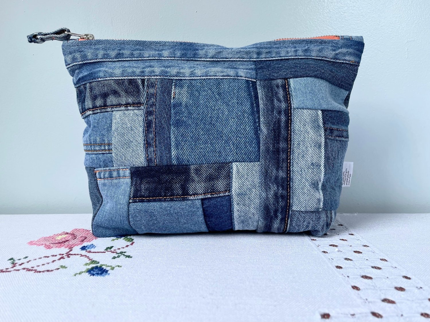 Big Useful Pouch in repurposed denim patchwork — Jeanie&Me
