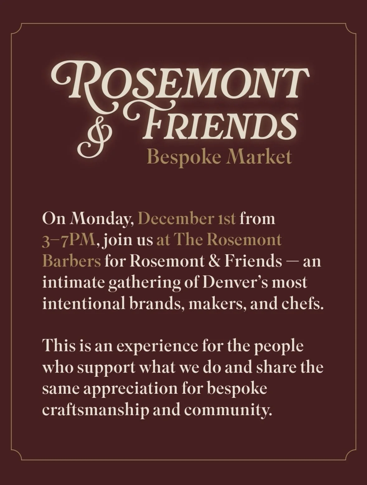 Rosemont &amp; Friends: An Exclusive Gathering of Denver’s Finest Makers on December 1st