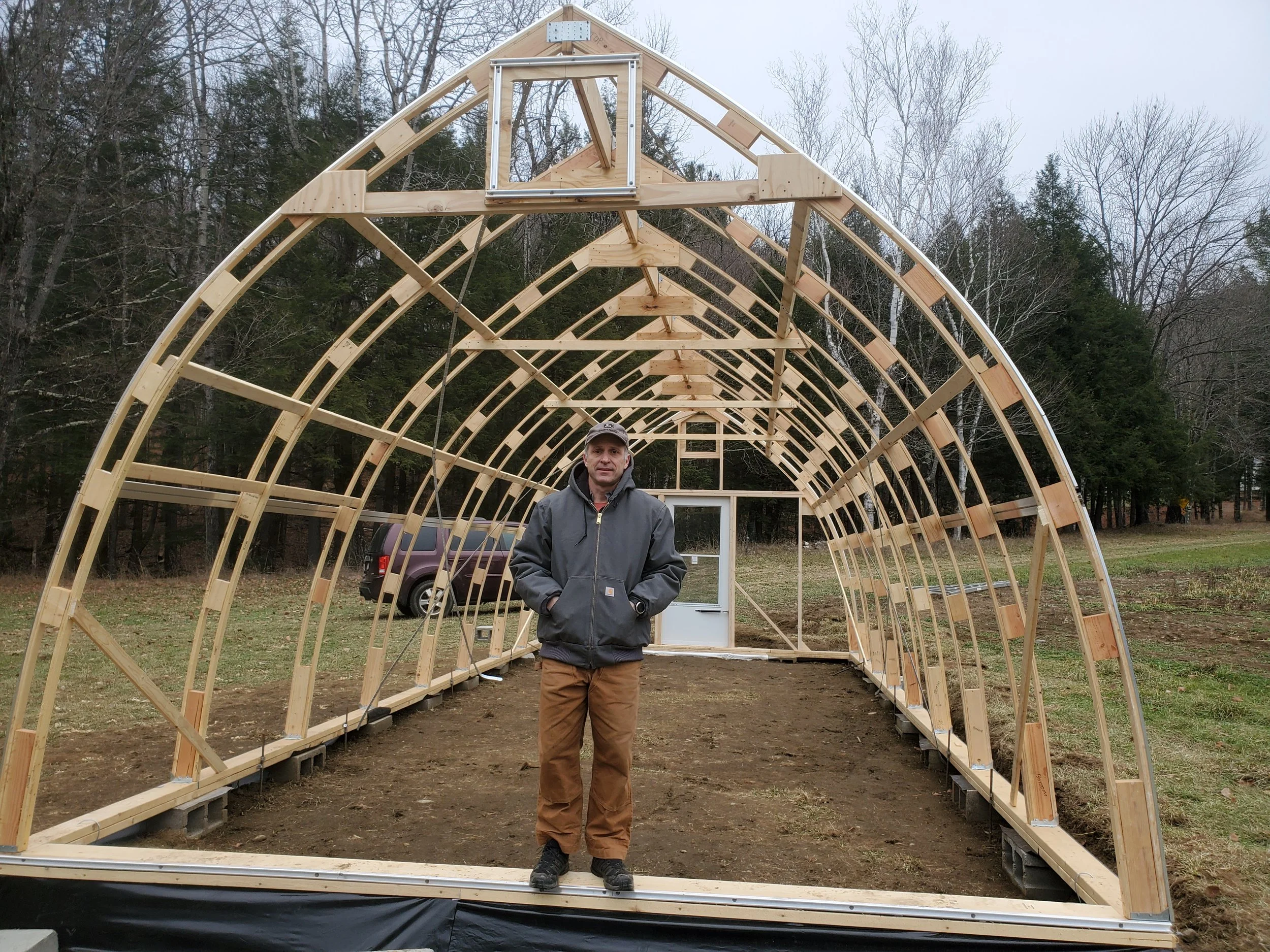 Another rear view of the greenhouse with stringers installed