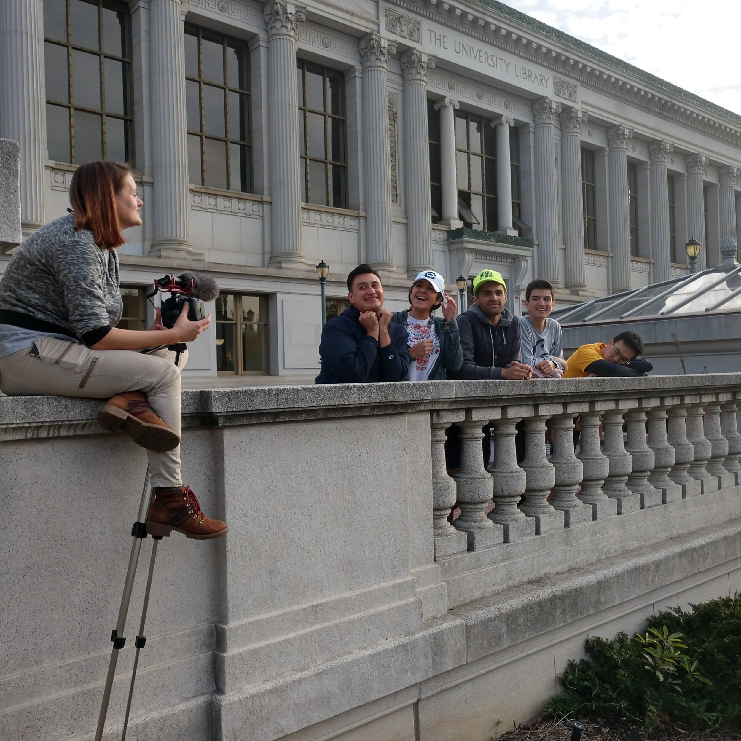 Filming a welcome video with Cultural Peer Mentors for incoming  students of the Berkeley International Summer Program