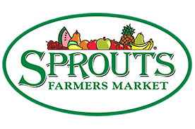 Sprouts Farmers Market logo with images of various fresh fruits and vegetables inside an oval border.
