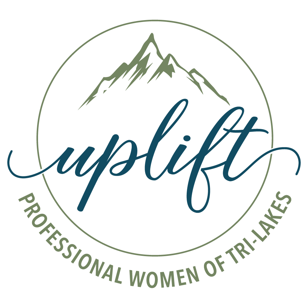 Logo featuring mountain peaks and circular text that reads 'upshift' in cursive and 'Professional Women of Tri-Lakes' around the bottom.