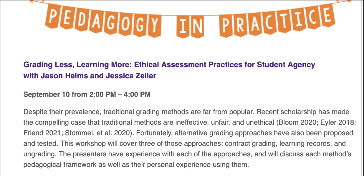 Texas Christian University, Koehler Center for Instruction, Innovation, and Engagement. Workshop for faculty co-facilitated with Jason Helms. September 2021.