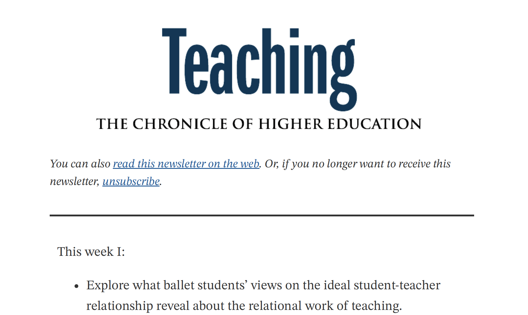 The Chronicle of Higher Education Teaching Newsletter. “How do students want instructors to relate to them?” By Beckie Supiano. October 12, 2023.
