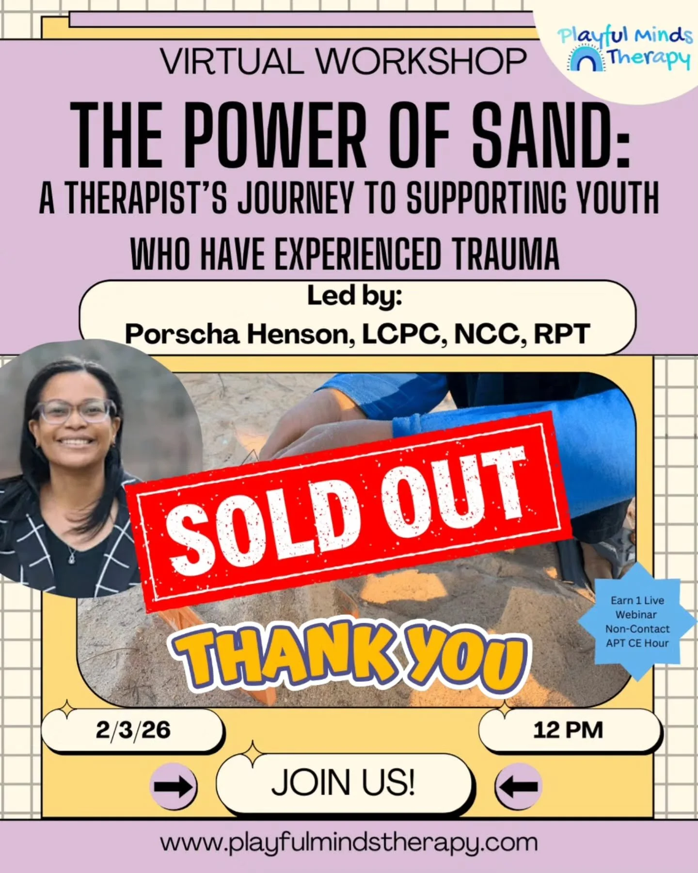 ​What an incredible afternoon! ✨🏛️

​Yesterday, we gathered (virtually!) for a sold-out workshop: &ldquo;The Power of Sand: A Therapist&rsquo;s Journey to Supporting Youth Who Have Experienced Trauma.&rdquo;

​A huge thank you to everyone who joined