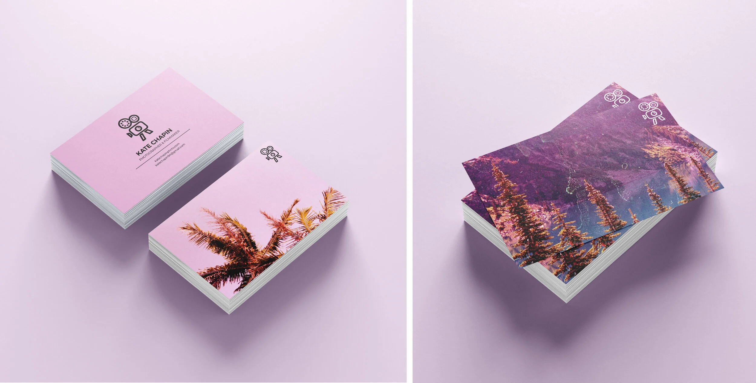 Minimalist design variations for a photographer and filmmaker who specializes in film and experimental process photography.