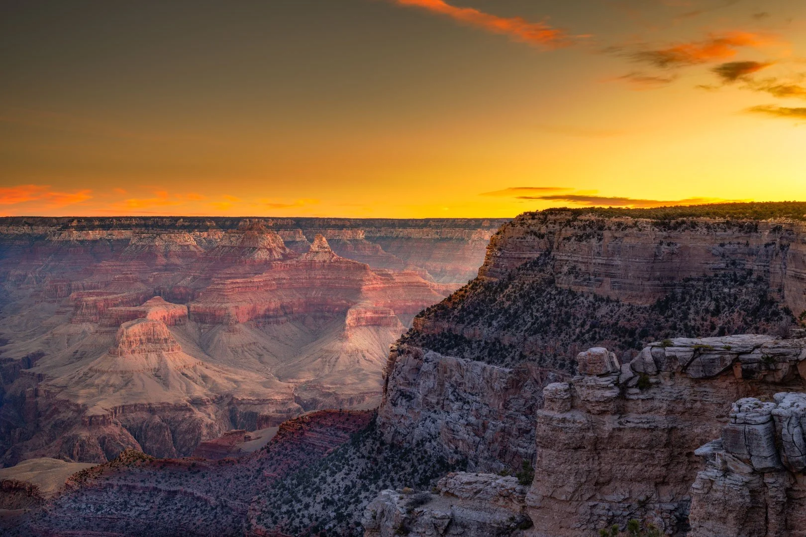 Grand Canyon at sunrise with orange sky. Orton effect.-1.jpg