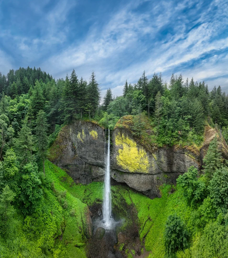 Latourell Falls Oregon from drone. Pano. Sky.-.jpg
