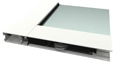 Modern sliding glass door mechanism isolated on white background.