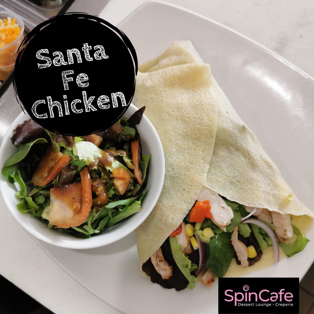 -- 🐓CHICKEN SANTA FE CREPE 🥞--
The classic Santa Fe Crepe is a crowd favourite and features grilled chicken🍗, greens🥬, peppers🫑, onion🧅, and drizzled with ranch dressing, then wrapped in a fresh made warm crepe. 🥞 Lunch or Dinner worthy!😋
--
