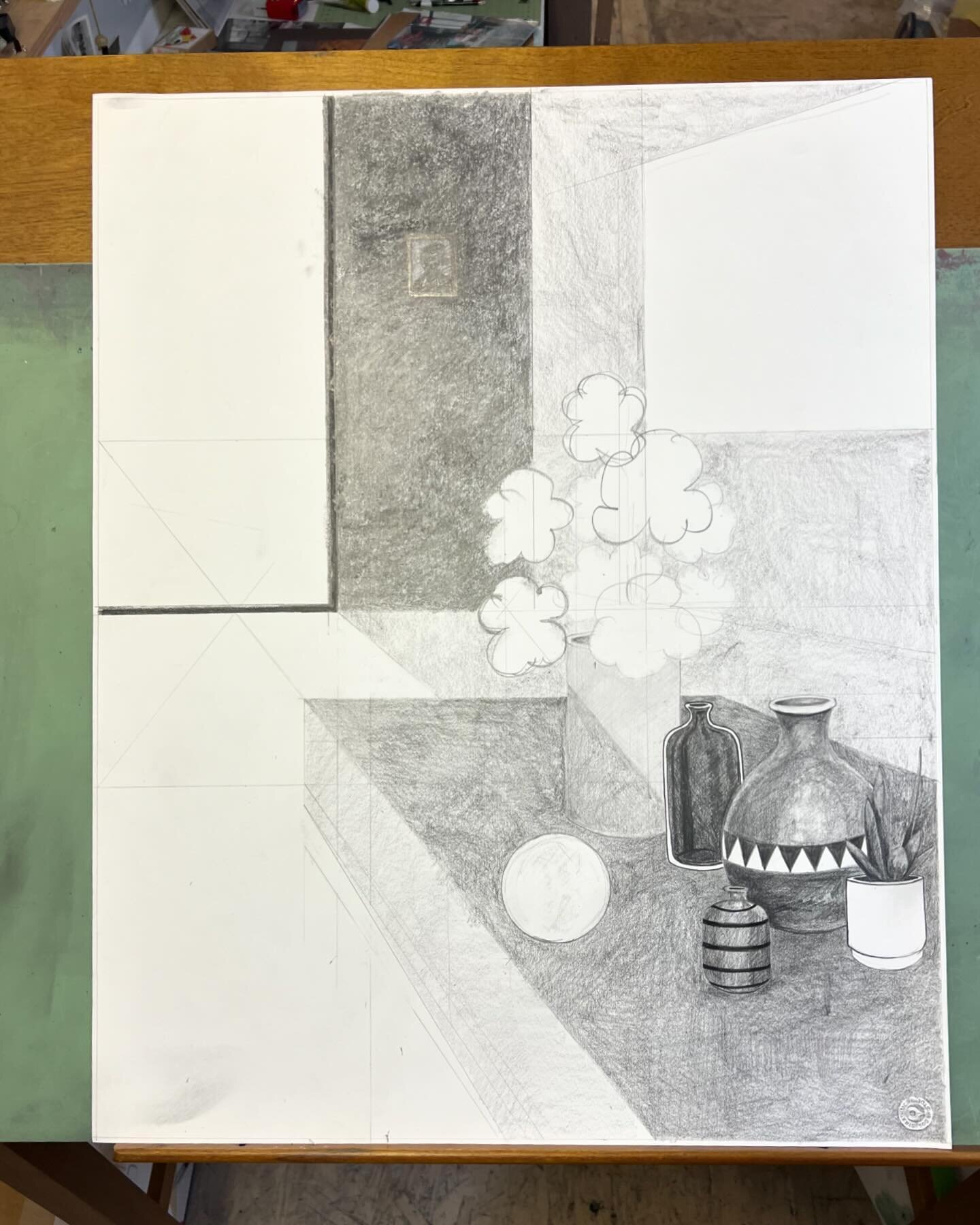A little bit of movement on this drawing. #wip #drawing #stilllife