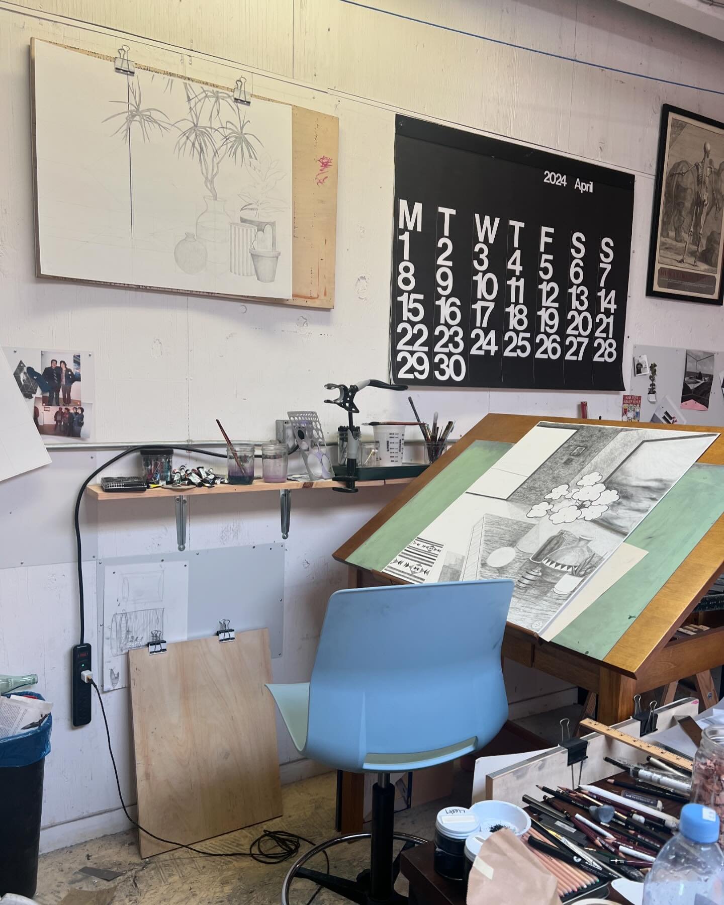 Drawing table. Studio interior with works in progress. #graphitedrawing #wip #arehashtagsreallydead