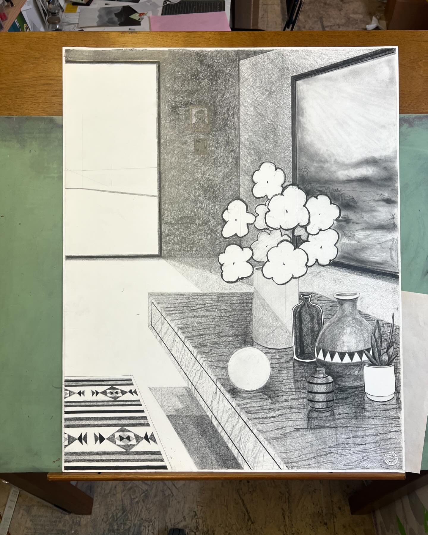 Gettin real close on this one. #contemporarydrawing #graphite #interior