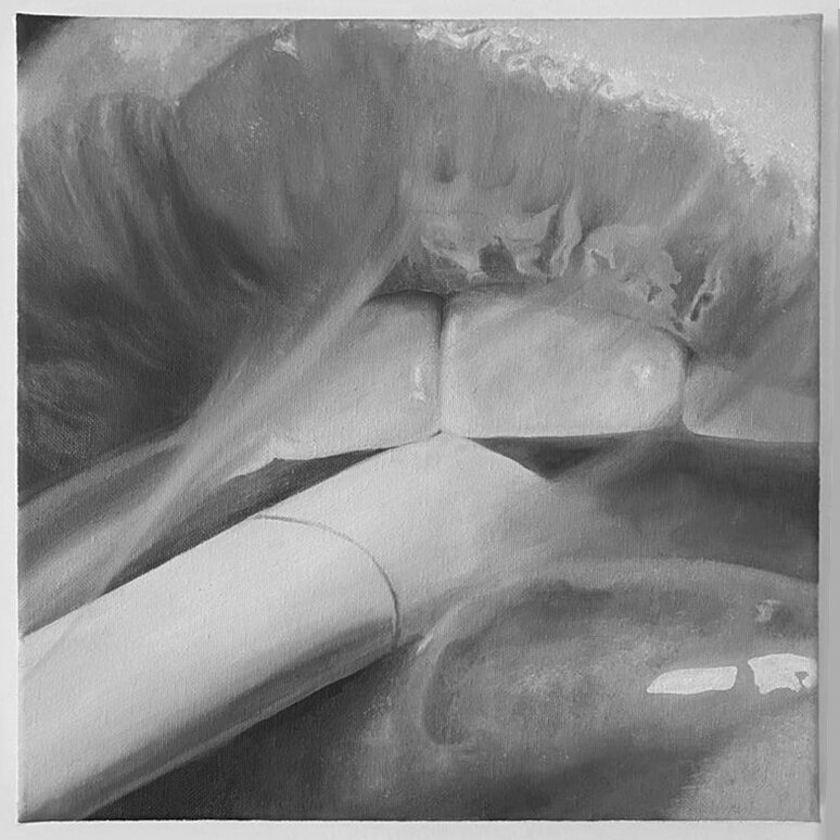 Oil and acrylic on canvas, 1’ x 1’