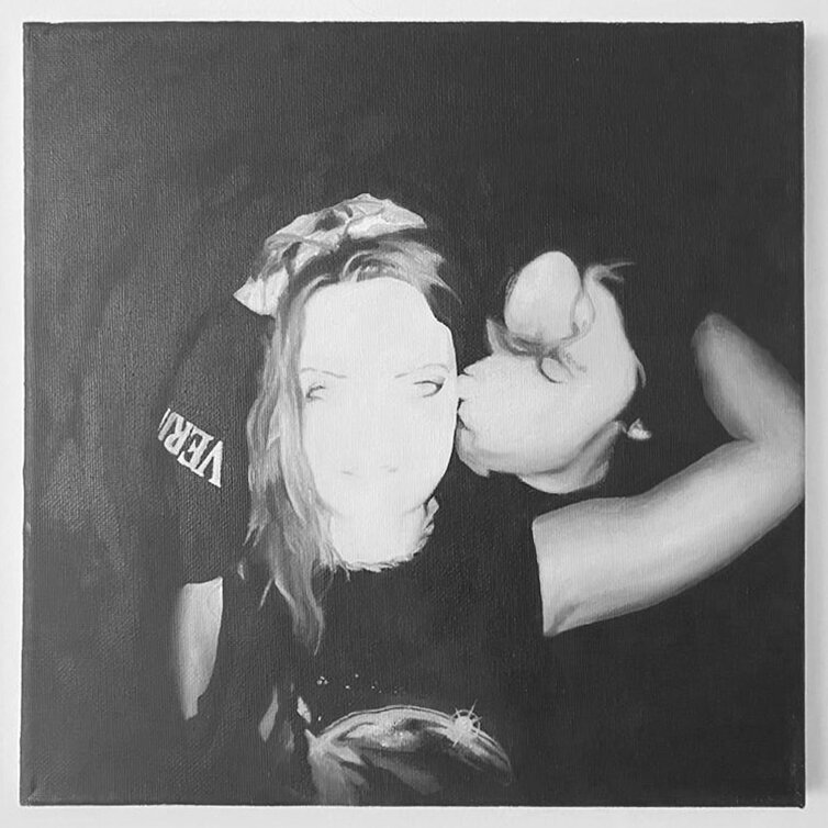 Oil and acrylic on canvas, 1’ x 1’