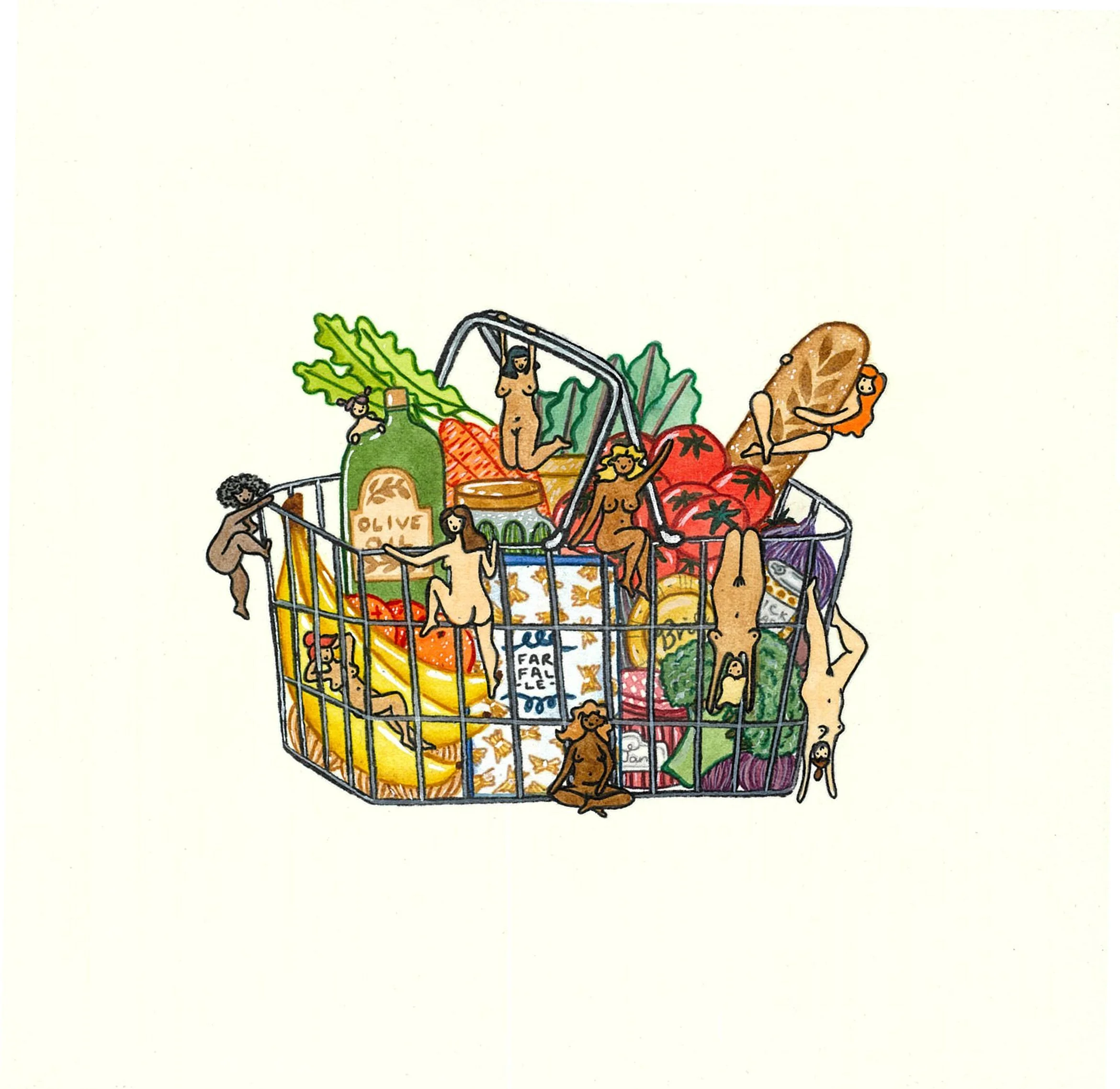 'Grocery Basket', 21x21cm, watercolour on French coldpress cotton paper mounted on wooden board