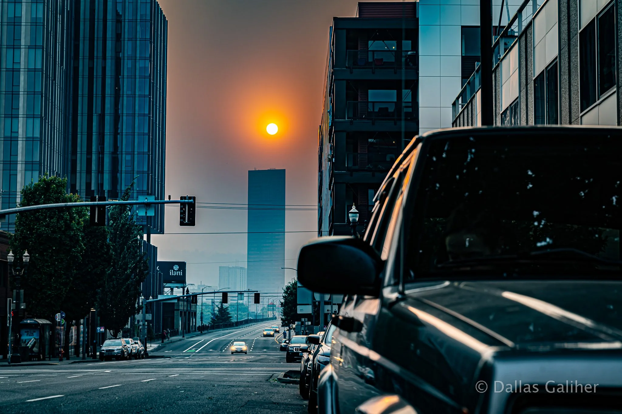 Burnside bridge SE view 2020 fires PDX