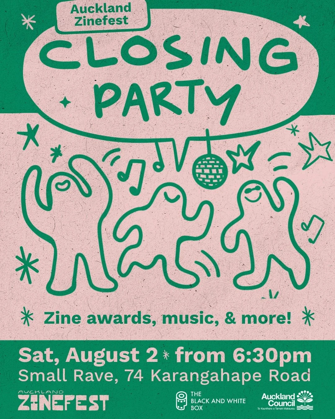 Join us next Saturday to close out another year of Auckland Zinefest! We've got live music from Aotearoa legends @phoeberings, @clementine.nz, and @clubrubysucks 💚 

The Best of The Fest Awards are also taking place during the celebrations and we'll