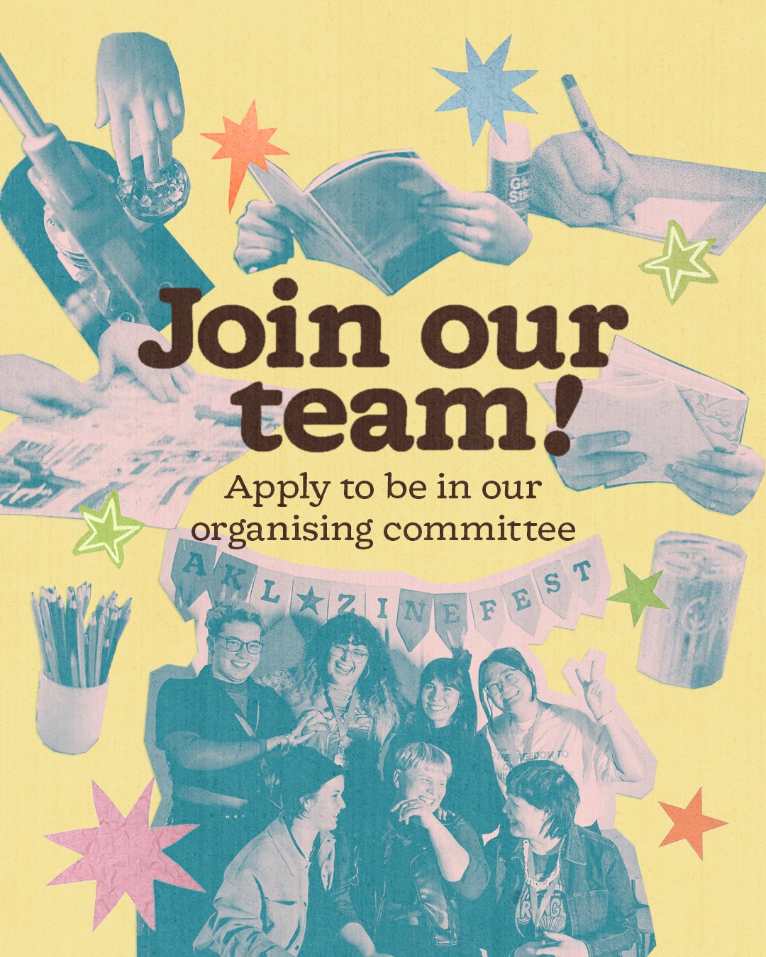 2026 is in full-swing and we're preparing for this year's zine-tivities for markets, workshops and more. ✍️🌟 But, to bring these things to life, we need passionate, skilled and zine-loving people to join our team! 🍎 🐛🐛🐛

If you didn't know, Auck