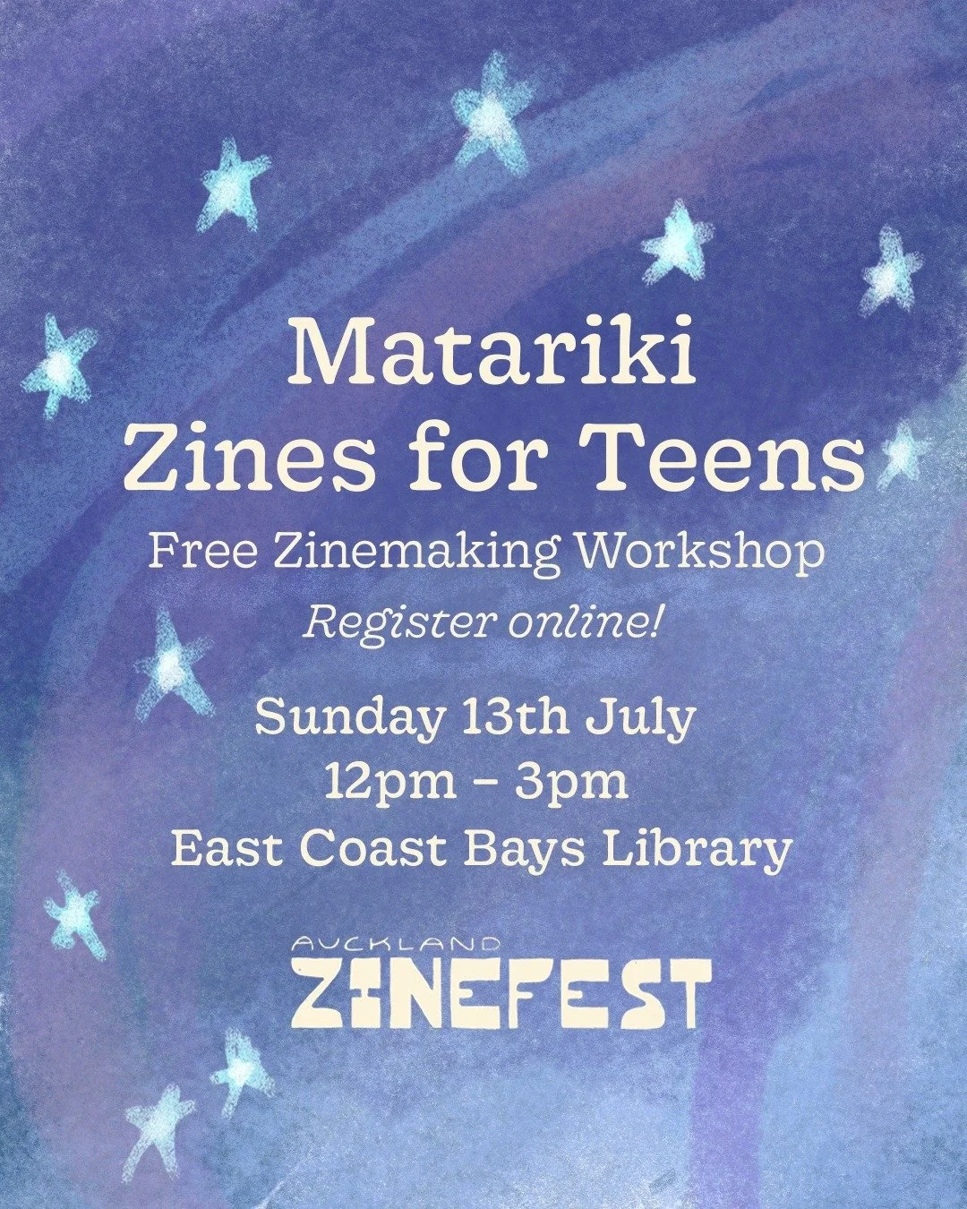 Stay out of the rain and start getting creative with this free workshop! Make your very own zine inspired by the nine stars of Matariki. ✨🌌 All materials provided &ndash; just save your spot by registering online! 

🌟 Matariki Zines for Teens
📆 Su
