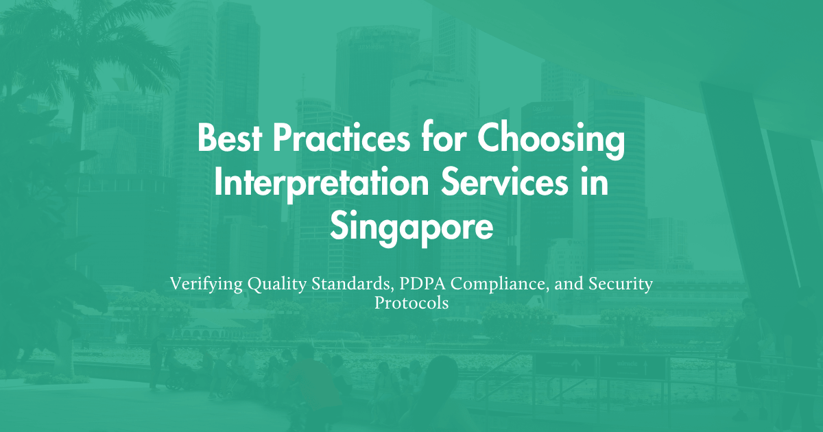Business professionals reviewing interpretation service options for an international conference in Singapore