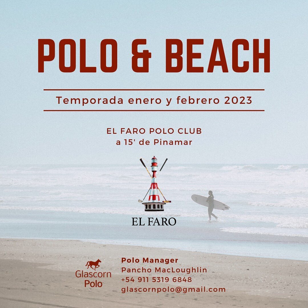 🏖 Verano 2023 🌊

Se lanza una nueva temporada de polo de verano en El Faro Polo Club, ubicado a 15 minutos de Pinamar y a 4 horas de Buenos Aires.
 
Ven&iacute; a pasar unas buenas vacaciones disfrutando todo lo que ofrece la costa argentina rodead