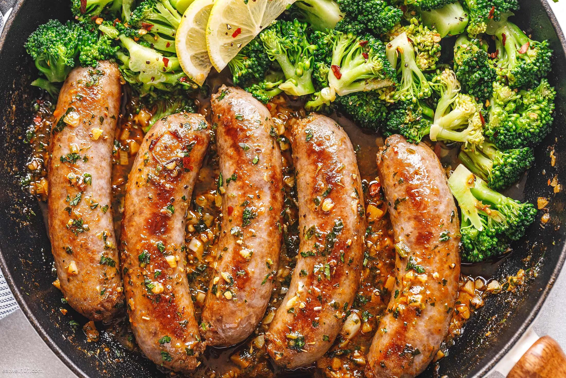 Garlic Butter Sausages Broccoli Skillet Eve Smallgoods