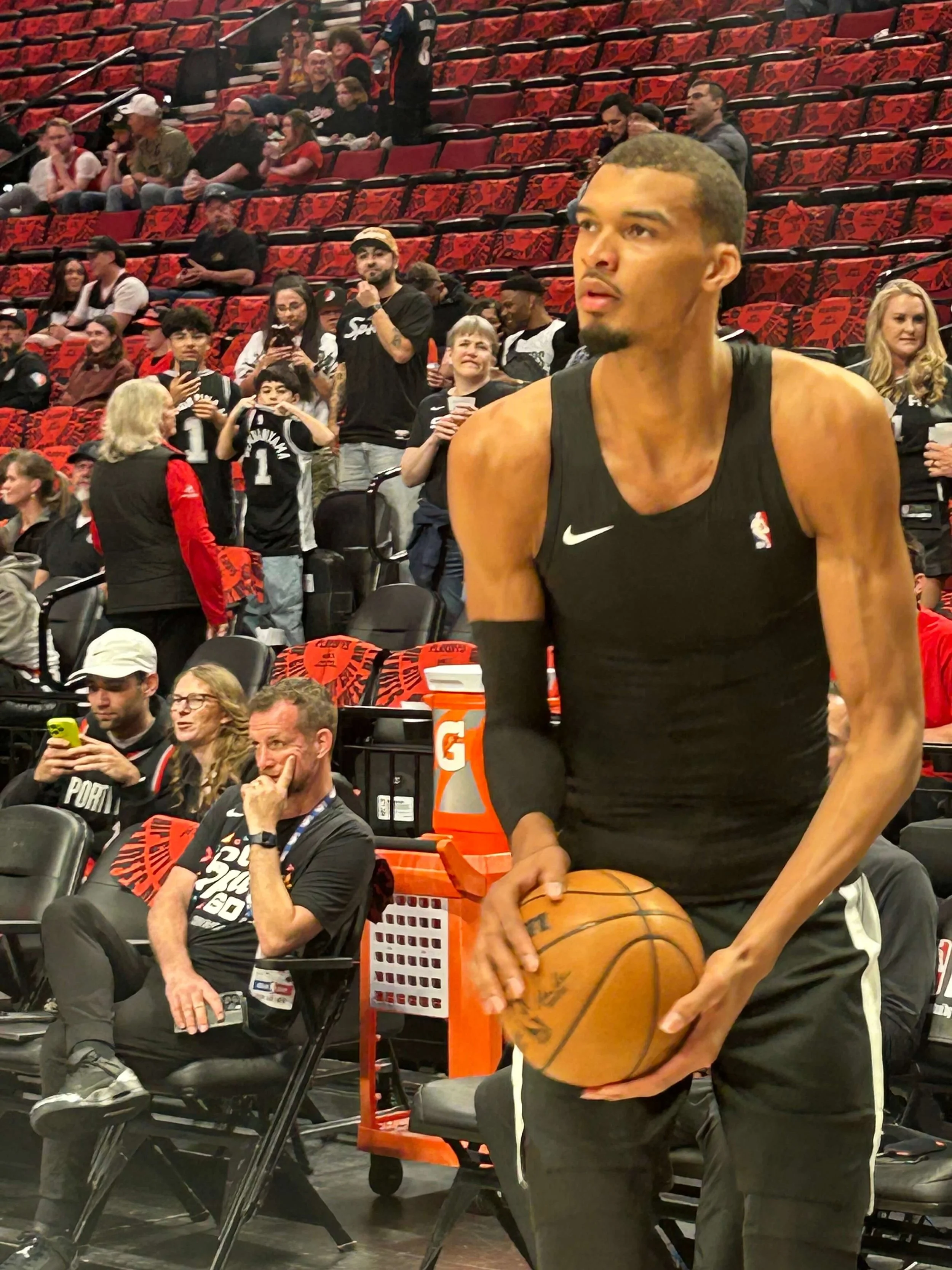Victor Wembanyama, here shooting prior to Game 3, seems likely to be in action for Game 4 Sunday at Moda