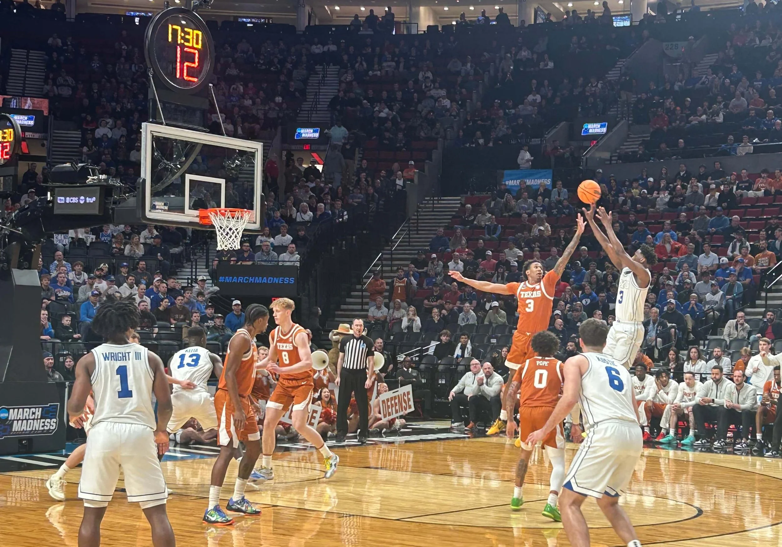 BYU freshman AJ Dybantsa, projected to the the No. 1 pick in the June NBA draft, bombs in two of his 35 points in the Cougars’ 79-71 loss to Texas