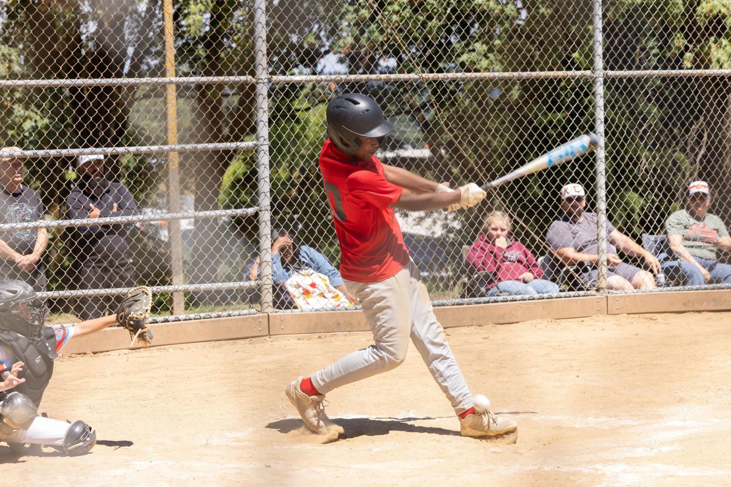 J’Ameer Taylor, the Monarchs’ pitcher, shows he can hit the ball, too (courtesy Antonio Harris)