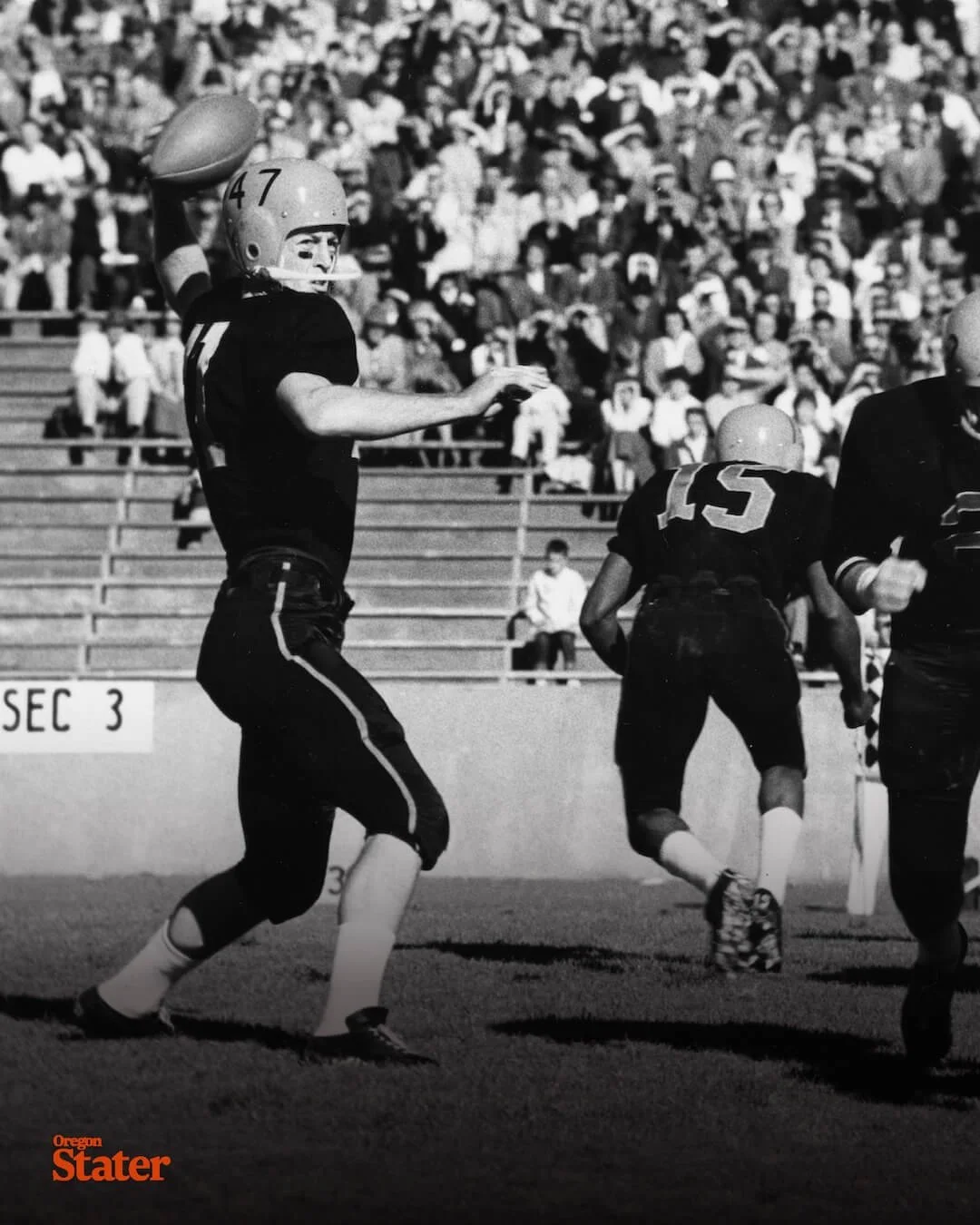 Baker, here throwing a pass as a sophomore tailback at Oregon State, transitioned to quarterback for his final two college seasons