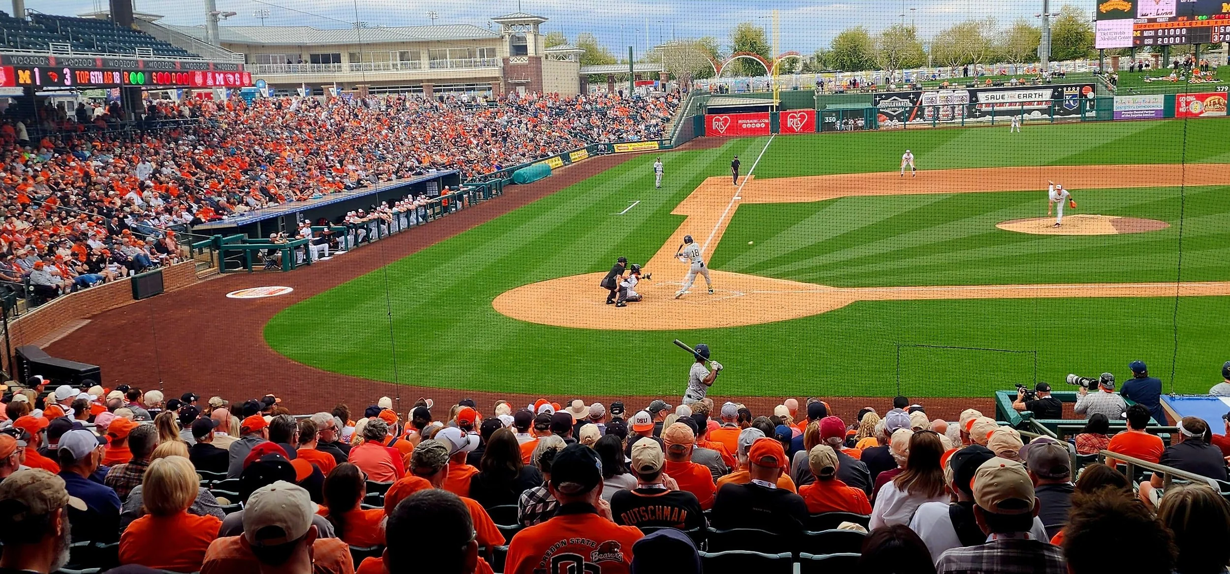 A mostly Oregon State crow of 5,683 was on hand for the Beavers’ season-opening 5-3 loss to Michigan Friday at Surprise Stadium (courtesy Doug Crooks)