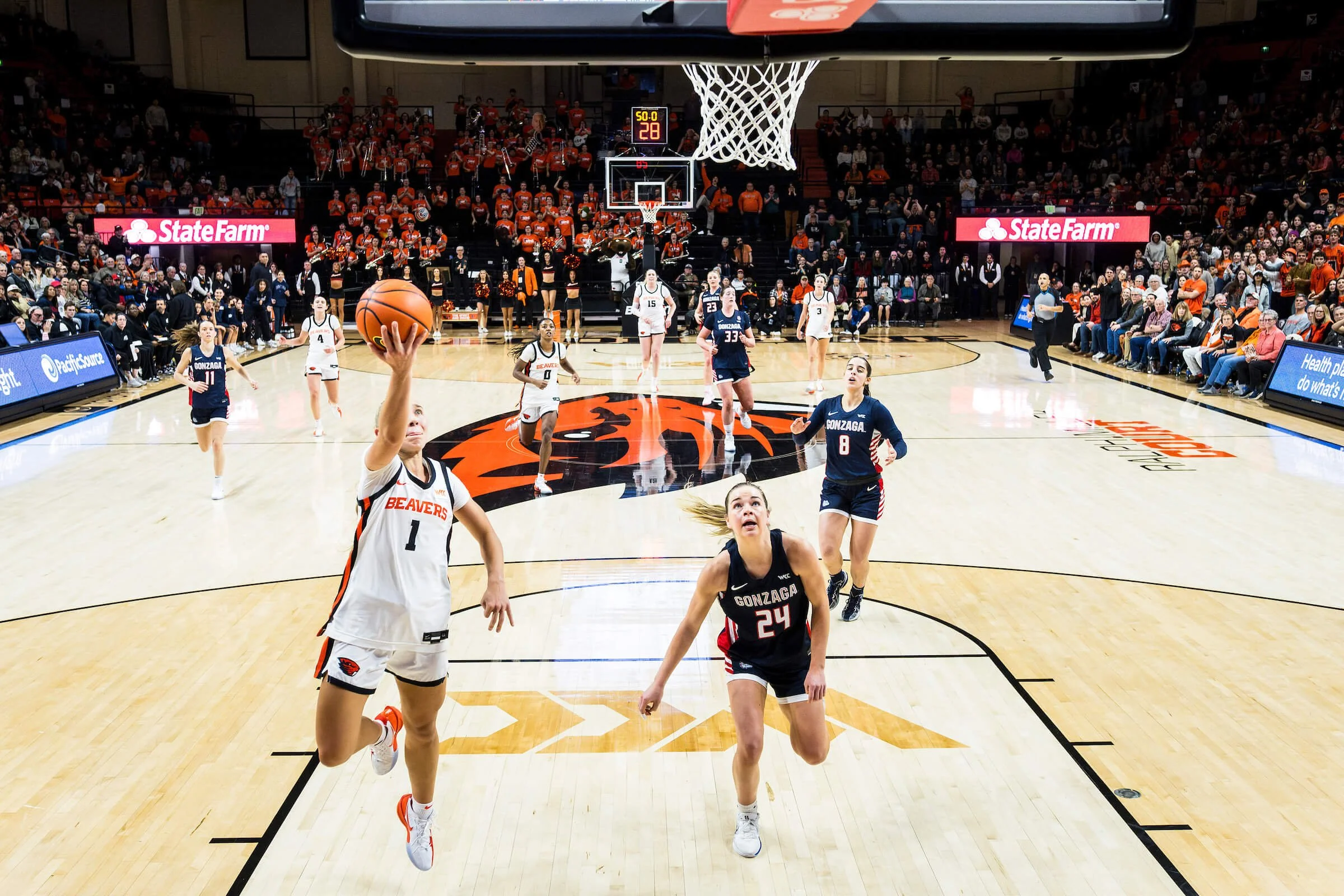 Junior point guard Kennedie Shuler has been the straw that stirs the drink for Oregon State’s WCC championship bid this season (courtesy Karl Maasdam/OSU sports communications)