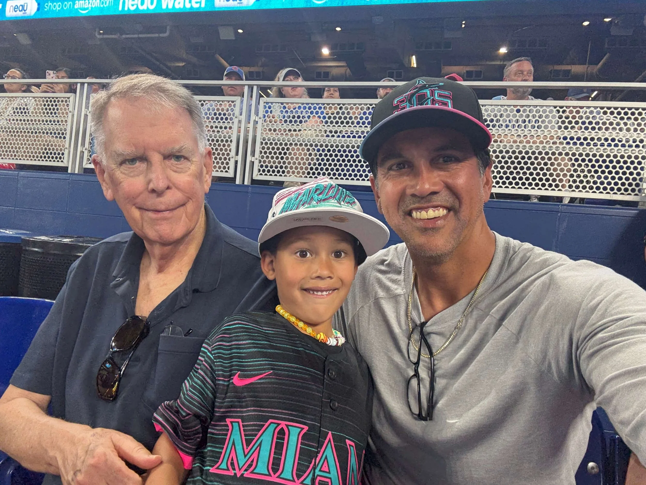 From left, Jon, Dante and Erik Spoelstra at a Marlins game in Miami last summer (courtesy Jon Spoelstra)