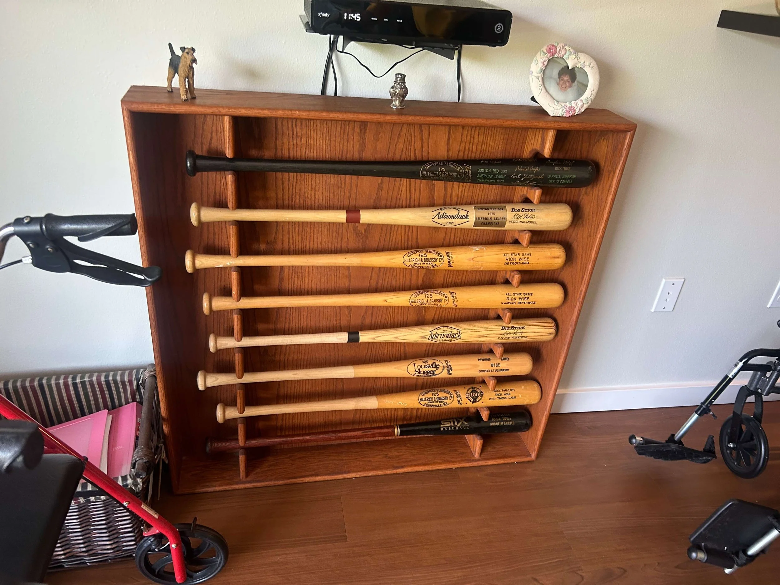 Rick Wise, one of the best-hitting pitchers of his era, keeps a collection of his bats at home (courtesy Rick Wise)