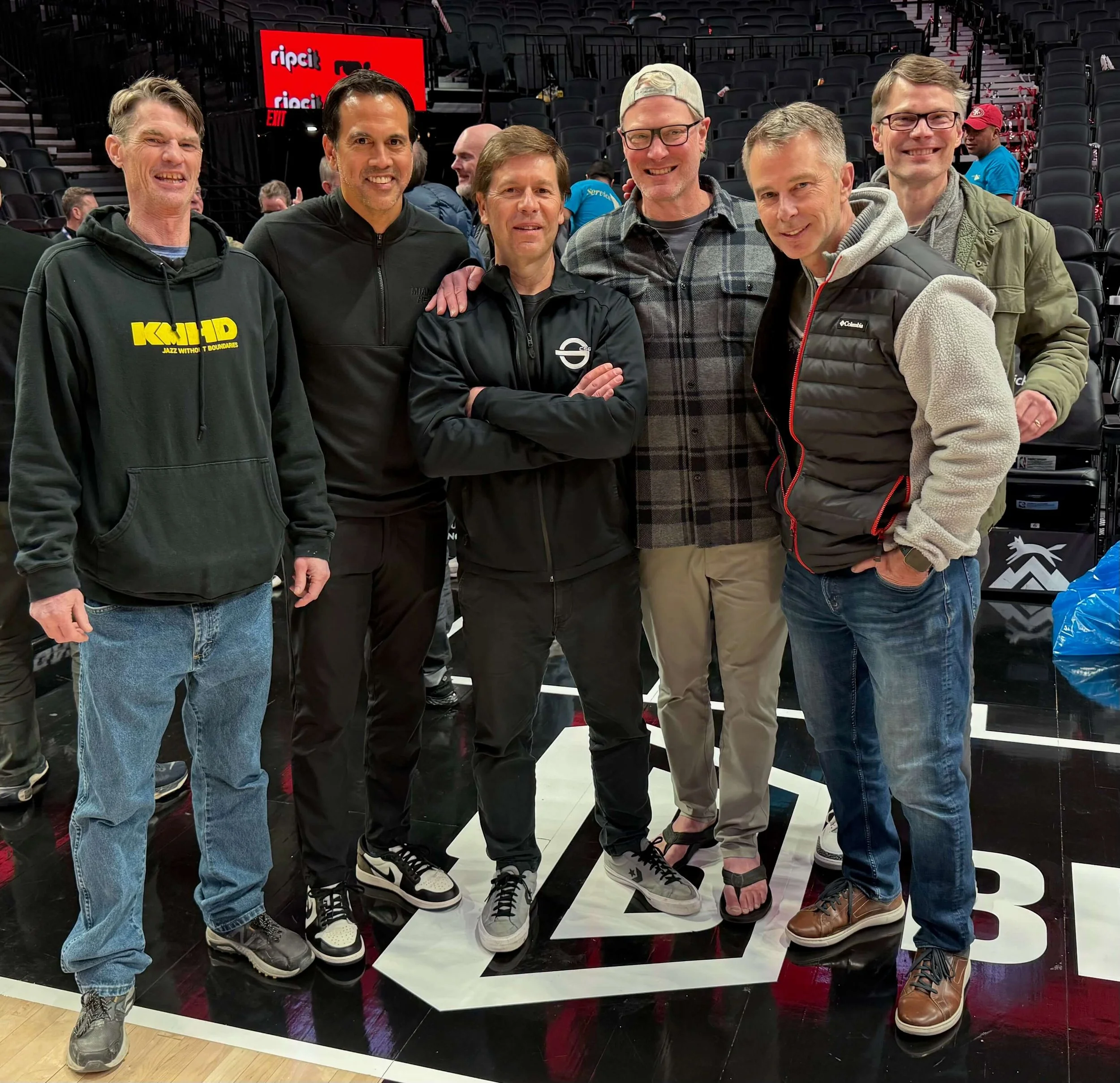 Spoelstra with his gang of boyhood friends after the Heat’s game at Moda Center last Thursday (courtesy Randy Neu)