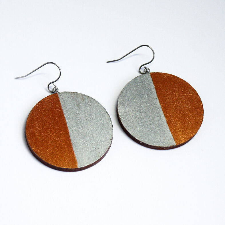 Round Earrings - Bronze Silver