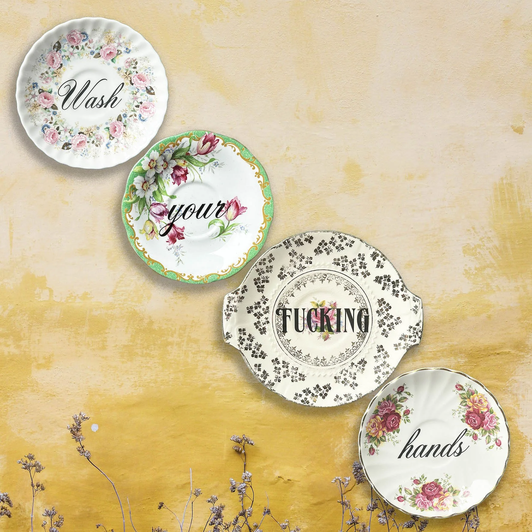 Decorative plates with witty and cheeky quotes to display on your walls